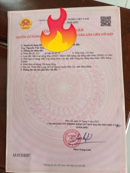 Đất nền Cát Hưng Phù Cát 160m² chỉ 2xx triệu - Cơ hội đầu tư hấp dẫn!