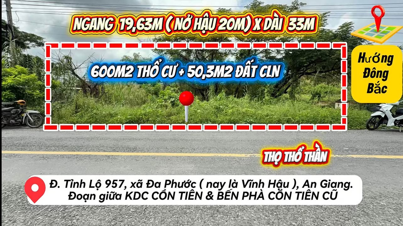 Đất nền biệt thự 650m² mặt tiền đường Tỉnh Lộ 957 - Giá chỉ 4.8 tỷ VND!