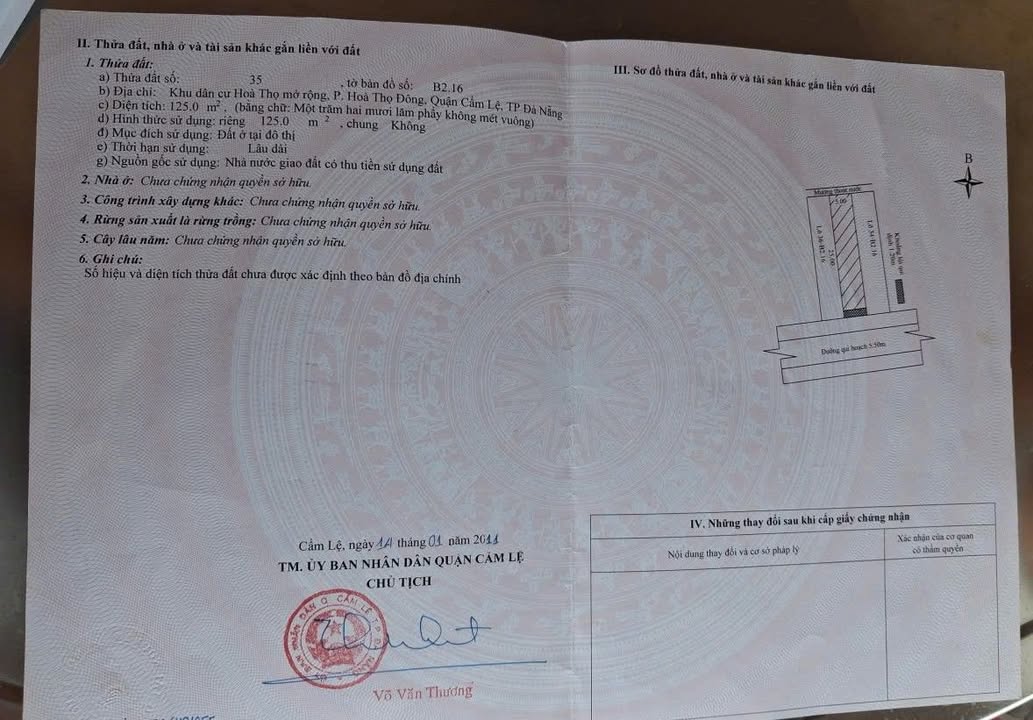 Đất mặt tiền đường Cẩm Bắc 11, Hòa Thọ Đông, Đà Nẵng 125m² giá 5.2 tỷ - Đầu tư sinh lời ngay!