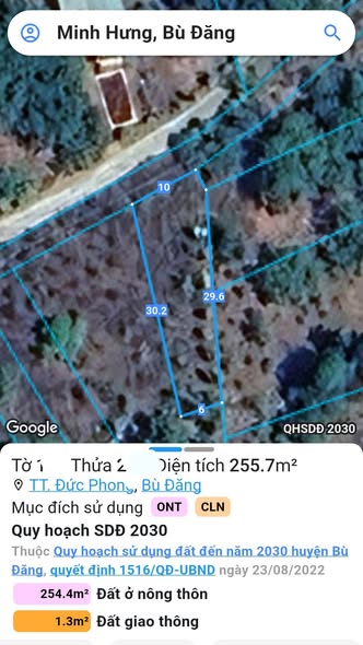 Đất nền thổ cư 255m² xã Minh Hưng, Bù Đăng - Giá chỉ 500 triệu VND!