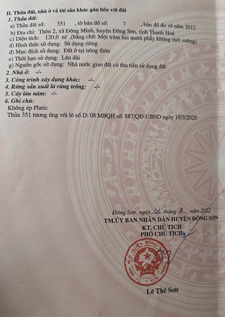 Đất nền đẹp tại MB 887, Đông Minh, 120m² - Giao dịch thuận tiện!