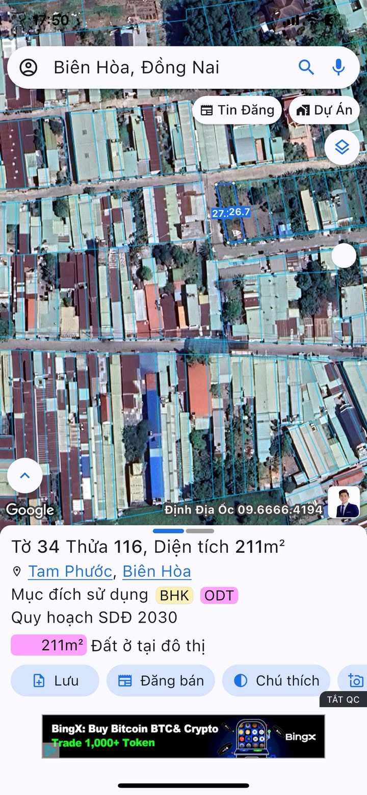 Đất thổ cư 216m² ngay chợ Tam Phước, Biên Hòa chỉ 3 tỷ - Đầu tư sinh lời!