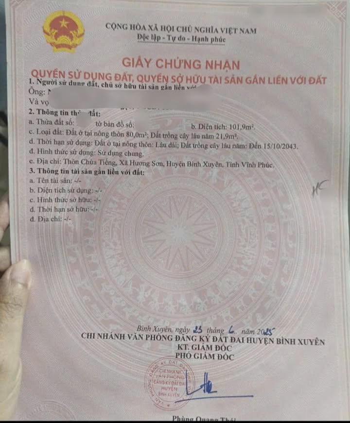 Đất Hương Sơn, Bình Xuyên 102m² giá 1 tỷ - Kết nối khu công nghiệp thuận lợi!