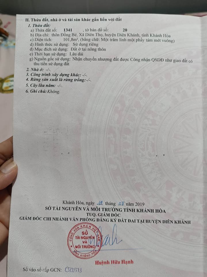 Đất thổ cư Diên Thọ, Diên Khánh 101m² chỉ 480 triệu - Giá rẻ nhất khu vực!