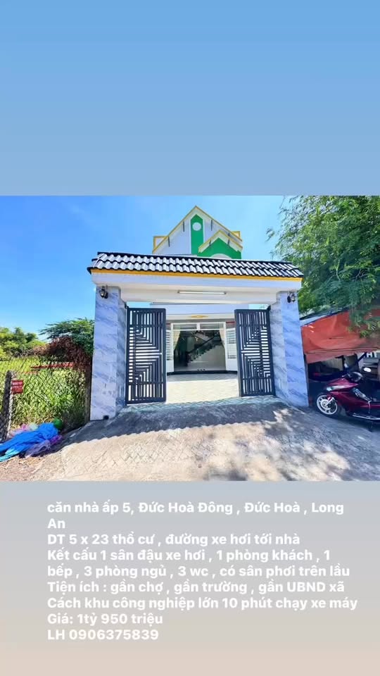 Nhà riêng ấp 5, Đức Hoà Đông 115m² giá 1.95 tỷ - Ô tô vào tận nhà!