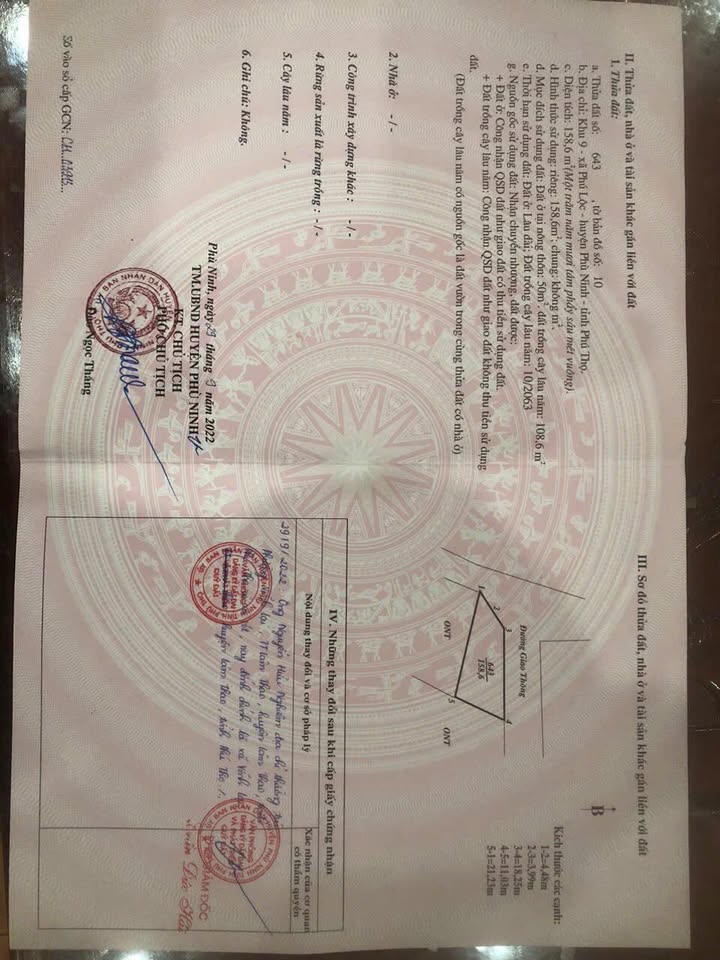 Đất 2 mặt tiền tại khu 9, xã Phú Lộc, Phù Ninh 158,6m² giá 950 triệu - Giao thông thuận lợi!