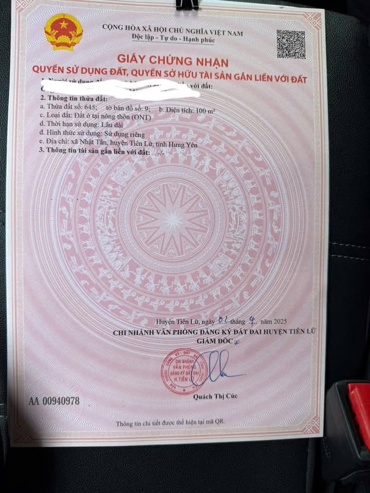 Đất nền xã Nhật Tân, Tiên Lữ, Hưng Yên 100m² - Sổ đỏ chính chủ, vị trí đắc địa!