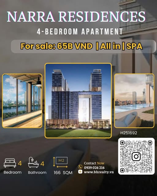 Căn hộ Narra Residences Thủ Thiêm 166m² giá 65 tỷ - View sông Sài Gòn vĩnh viễn!