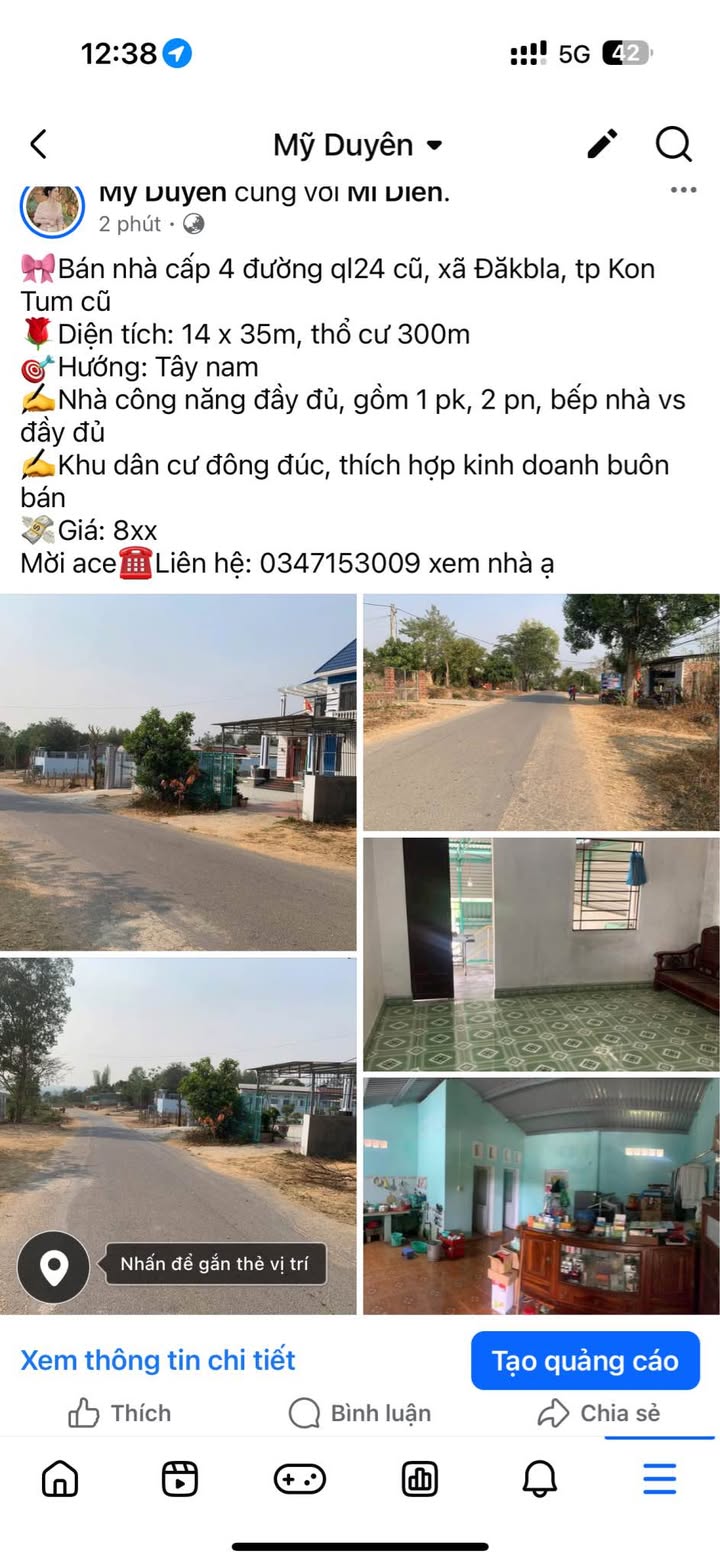 Nhà cấp 4 đường QL24, xã Đăk Blà, TP Kon Tum 490m² - Kinh doanh thuận lợi!