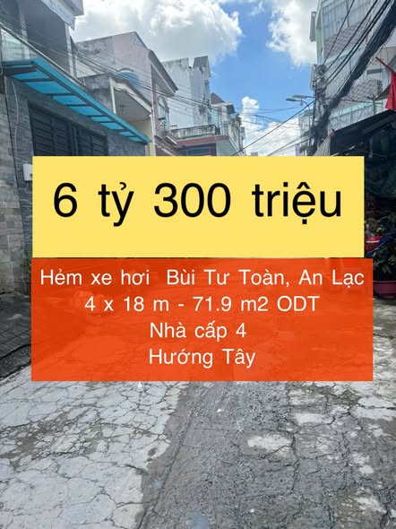 Nhà cấp 4 đường Bùi Tư Toàn, Bình Tân 71m² giá 6.3 tỷ - Hẻm xe hơi, dân cư đông đúc!