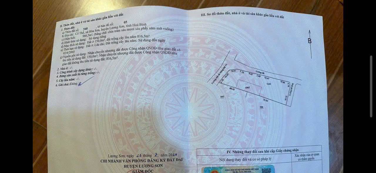 Đất nền Hòa Sơn Lương Sơn 966.5m² giá 10 tỷ - Pháp lý rõ ràng, không quy hoạch!