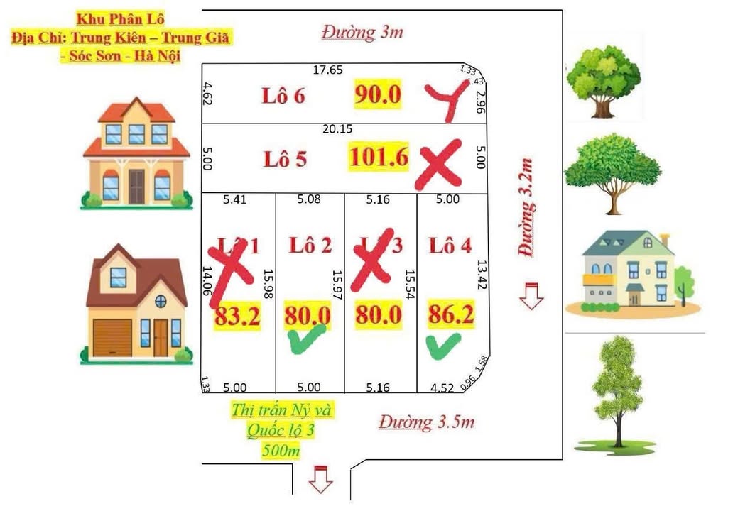 Đất thổ cư 86.2m² và 80m² tại Trung Kiên, Sóc Sơn - Tiềm năng sinh lời cao!