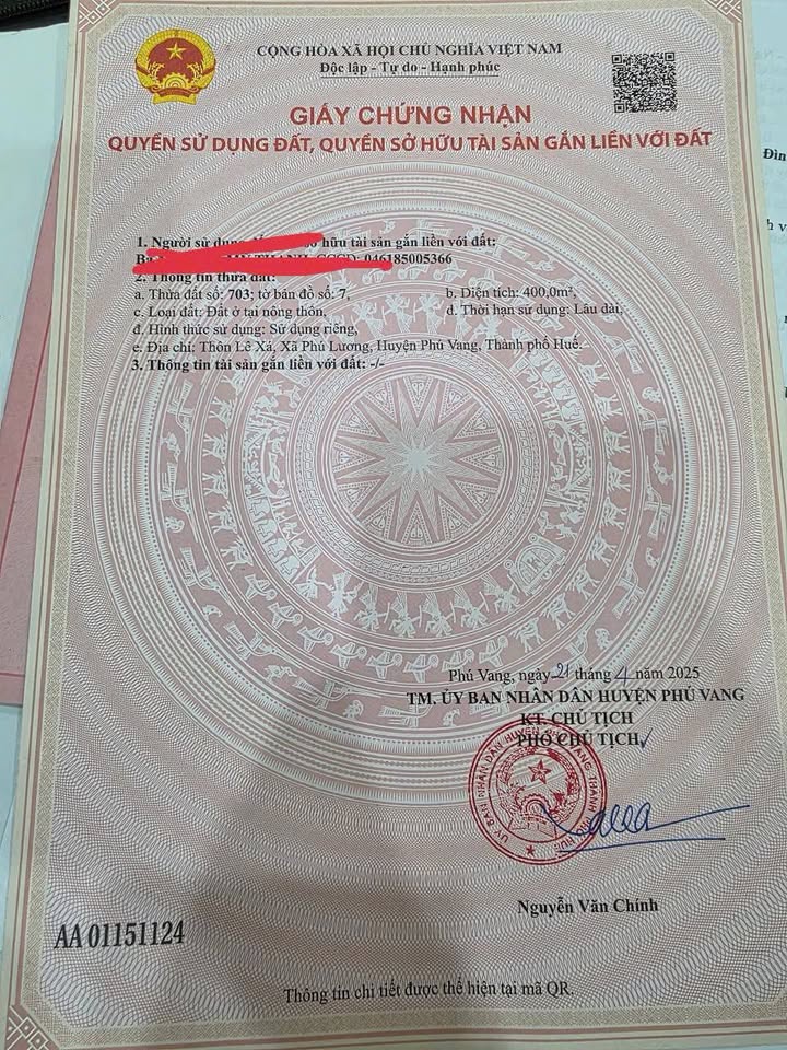 Đất nền xã Phú Lương, huyện Phú Vang 400m² giá 1.7 tỷ - Cơ hội đầu tư tuyệt vời!