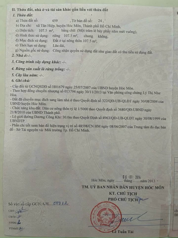 Đất nền mặt tiền Dương Công Khi, Hóc Môn 100m² giá chỉ 5.5 tỷ - Sổ riêng chính chủ!