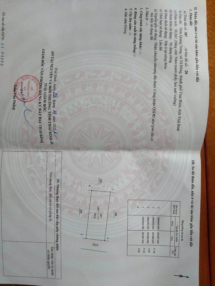 Đất Vũ Đông, Trần Lãm, Thái Bình 50.2m² giá 700 triệu - Đất vuông vắn, ô tô đỗ cửa!