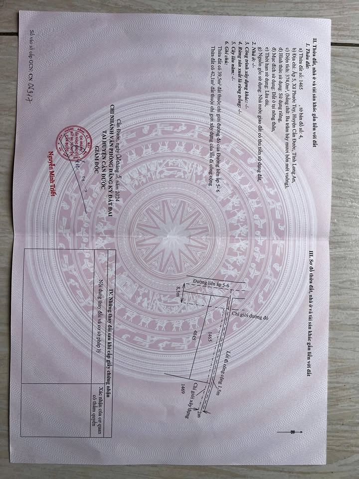 Đất thổ cư 374m² Phước Tuy, Cần Đước giá 1.79 tỷ - Cơ hội đầu tư tốt!