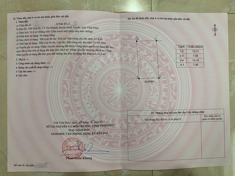 Đất nền 91.8m² tại Gia Khánh, Bình Xuyên - Cơ hội đầu tư tuyệt vời chỉ 1.05 tỷ!