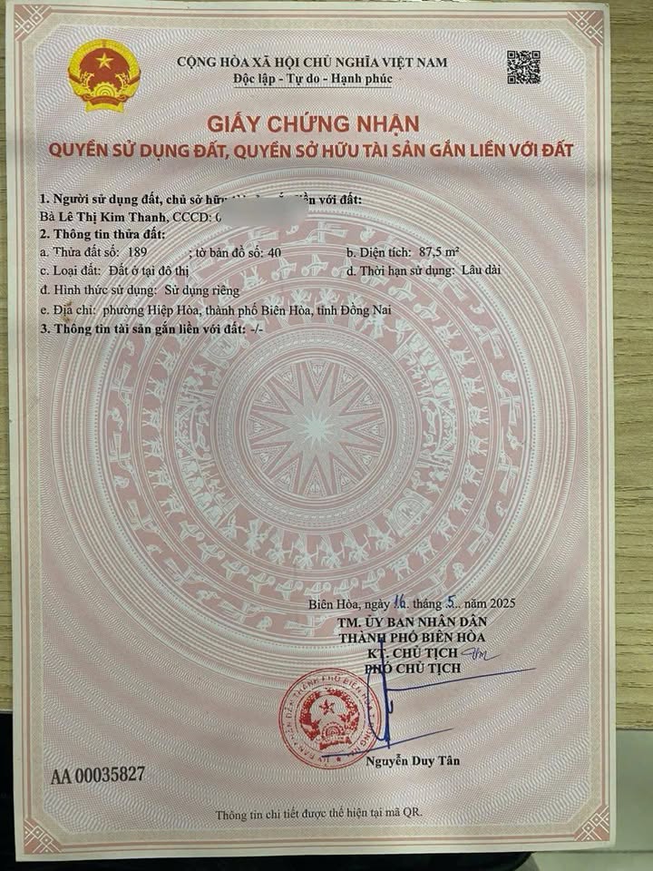 Đất tái định cư Hiệp Hòa Biên Hòa 87.5m² giá 4.3 tỷ - Cơ sở hạ tầng hoàn thiện!