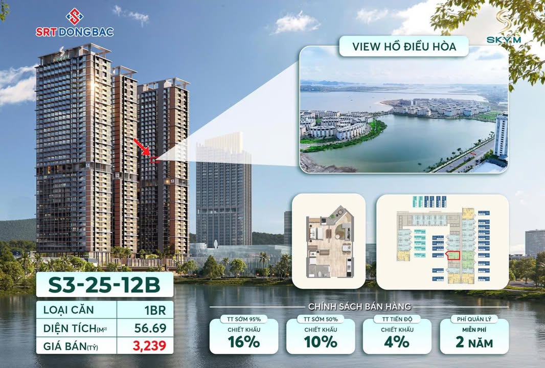 Căn hộ 1 ngủ Hạ Long 56.69m² giá 3.239 tỷ - View hồ tuyệt đẹp!