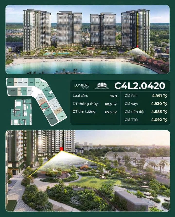 Căn hộ 2PN 2WC tại Lumiere SpringBay - Giá 4.092 tỷ, Tầm view biển tuyệt đẹp!