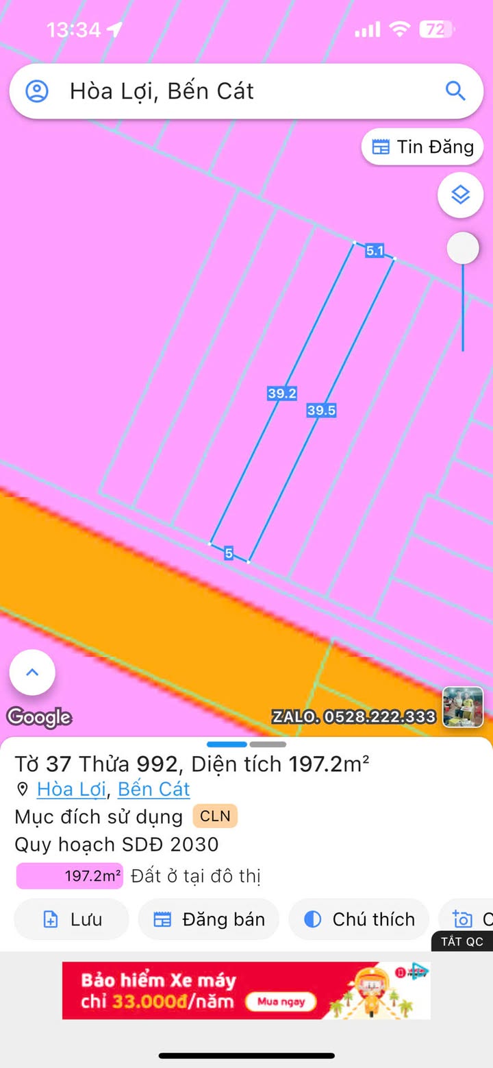 Đất nền Hòa Lợi, Bến Cát 197m² giá 1.5 tỷ - Đầu tư sinh lời ngay!