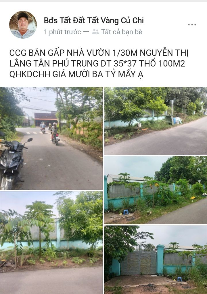 Nhà vườn 1/30m Nguyễn Thị Lắng, Tân Phú Trung, 1295m² giá 13 tỷ - Cơ hội đầu tư hấp dẫn!