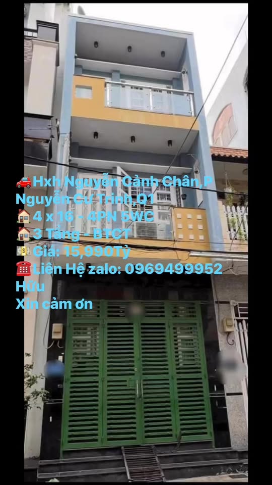 Nhà phố Nguyễn Cảnh Chân, Quận 1 - 64m² giá 15.99 tỷ - Đầu tư sinh lời!