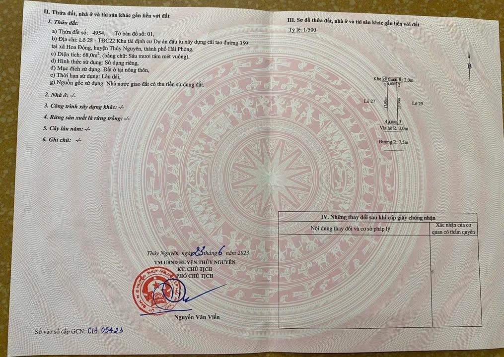 Bán đất thổ cư 68m² Lô 28 TDC22 Hoa Động, Thủy Nguyên - Giá chỉ 3.8 tỷ!