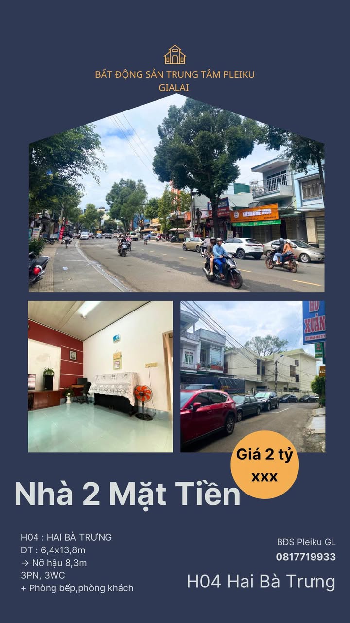 Nhà phố 2 mặt tiền Hẻm 04 Hai Bà Trưng, Pleiku 88m² - Vị trí đẹp, giá tốt!