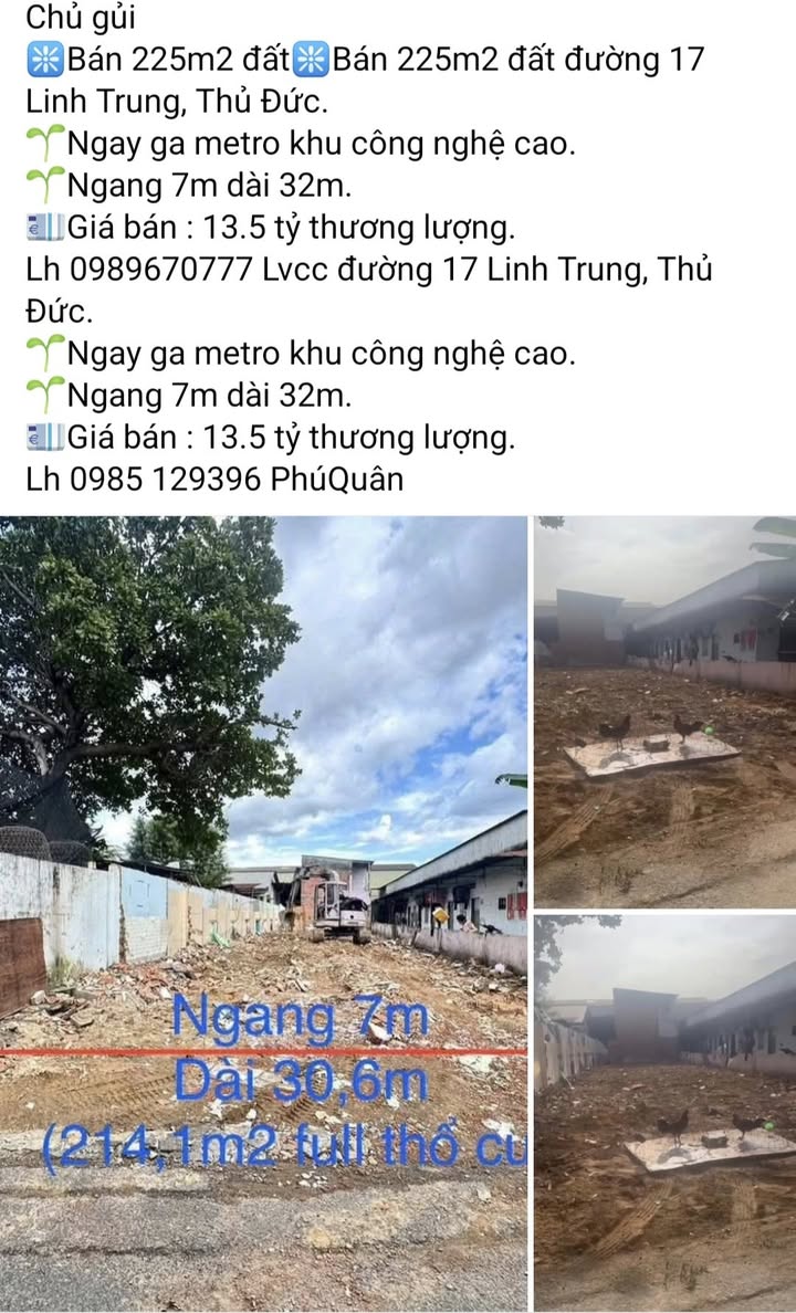 Đất nền 225m² đường 17 Linh Trung, Thủ Đức - Gần ga Metro khu công nghệ cao!
