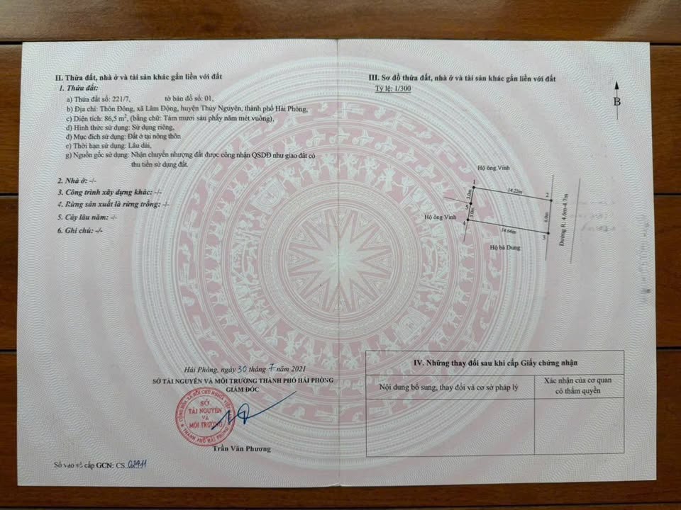 Đất nền Thủy Nguyên 86.5m² giá 3 tỷ - Hướng Đông, mặt tiền 6m