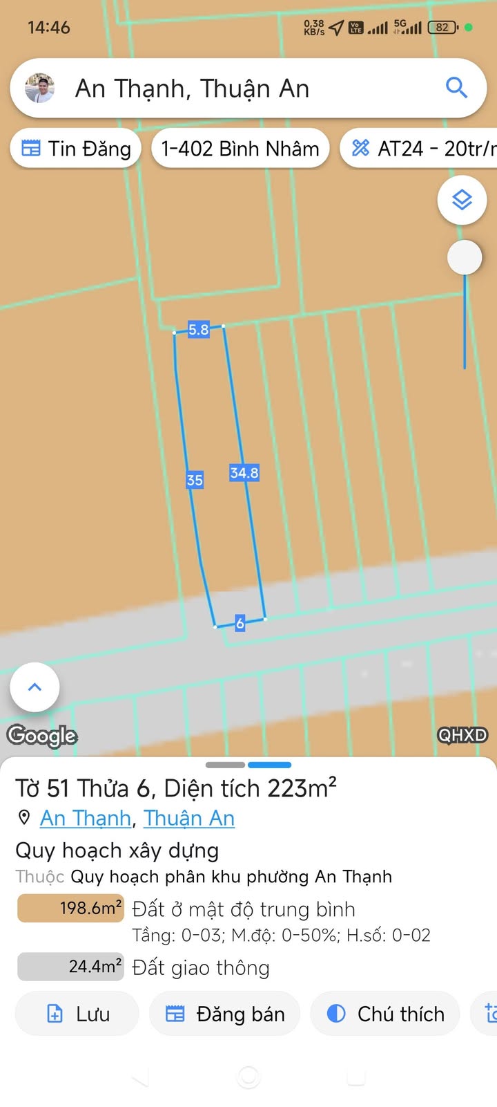 Đất nền An Thạnh 08 - Thuận An 223m² giá 4.2 tỷ - Mặt tiền 2 đường