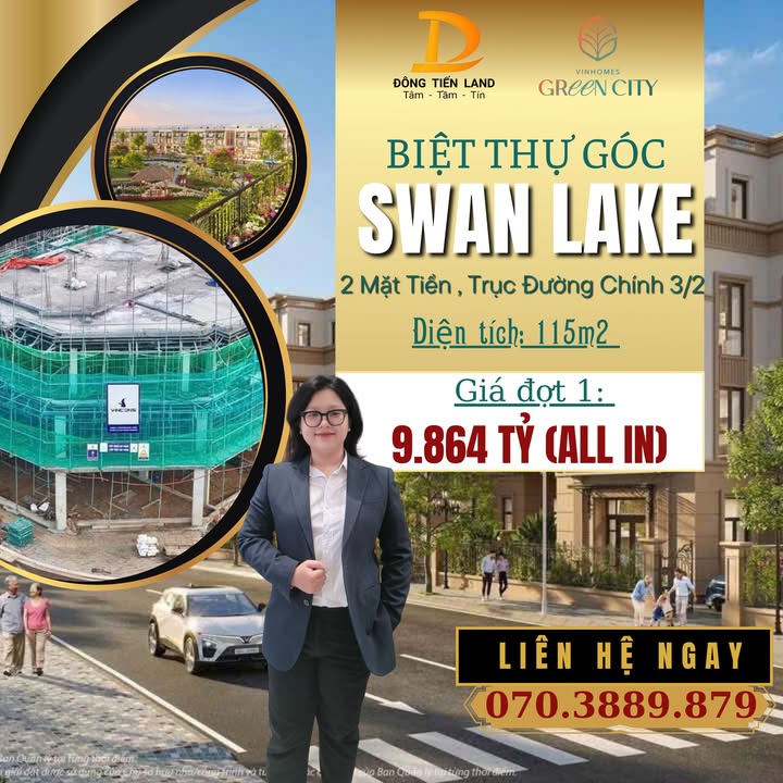 Biệt thự góc Swan Lake Long An 115m² giá 9.864 tỷ - Cơ hội đầu tư hiếm có!