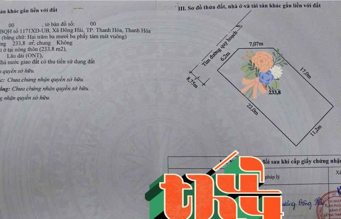 Đất nền Đông Hải Thanh Hóa 233,8m² giá 10 tỷ - Sổ đỏ chính chủ