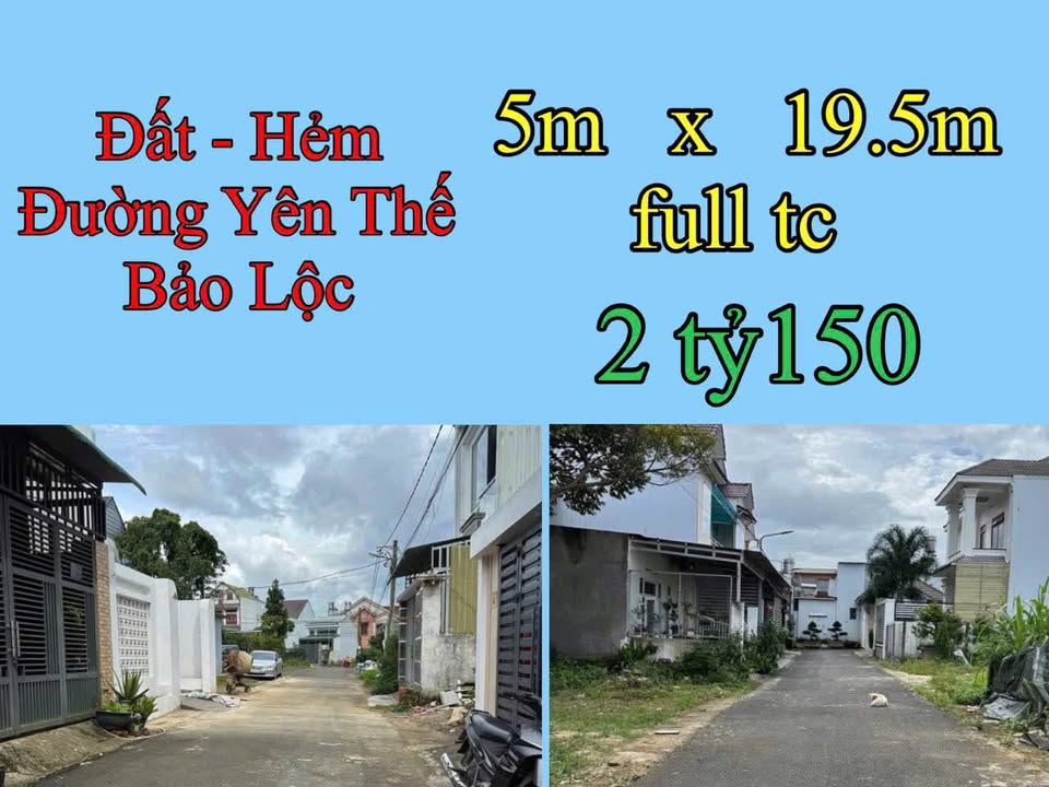 Đất hẻm Yên Thế Bảo Lộc 97.5m² giá 2.15 tỷ - Đường ô tô thông thoáng!
