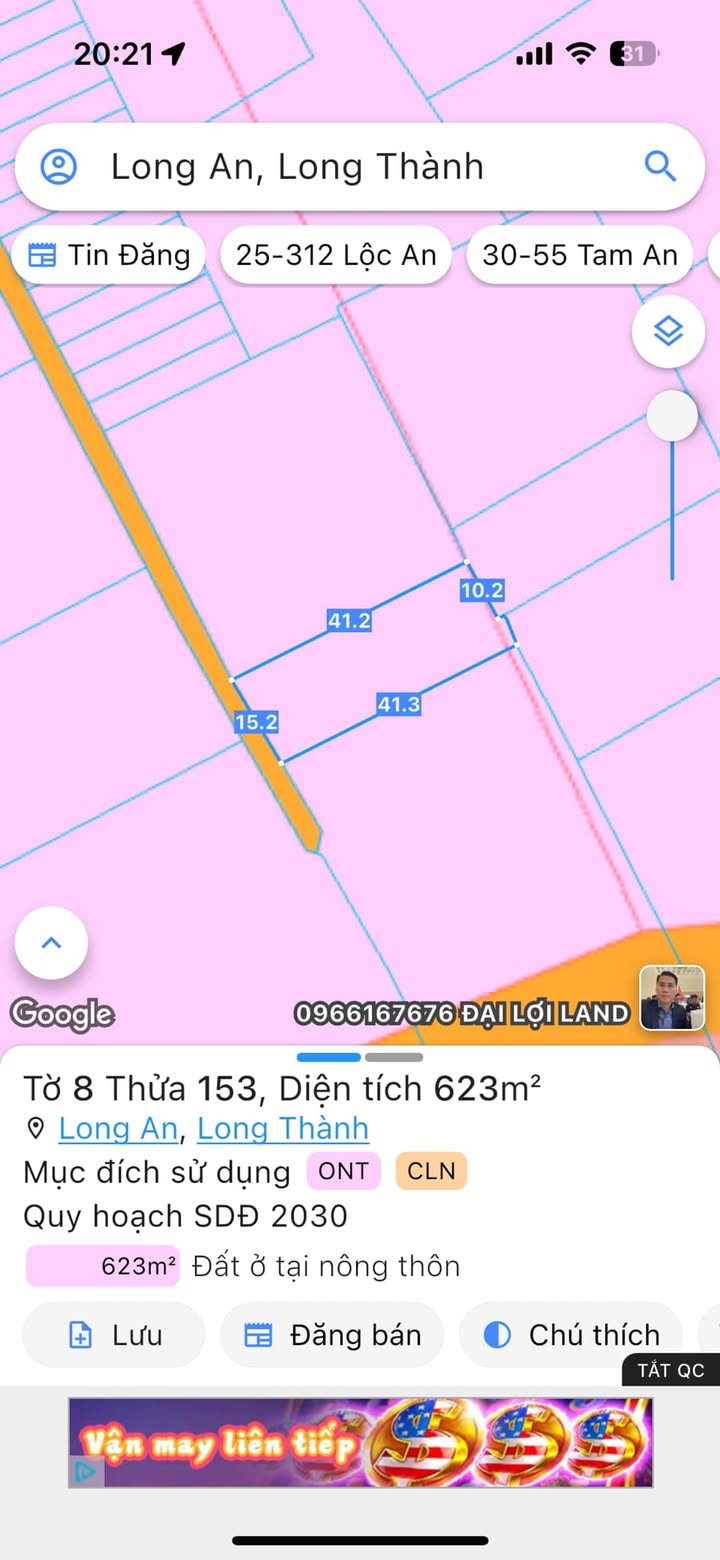 Đất nền Long An, Long Thành 623m² giá 3.95 tỷ - Đường ô tô vào tận nơi!