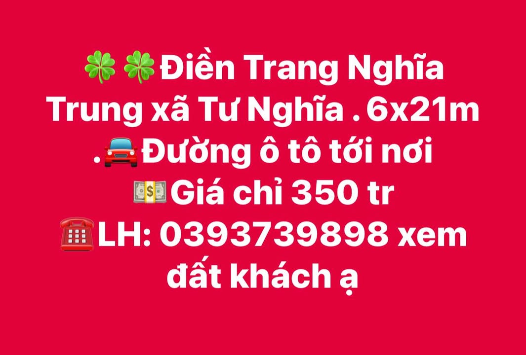 Đất nền Nghĩa Trung Tư Nghĩa 126m² giá 350 triệu - Đường ô tô tới nơi!