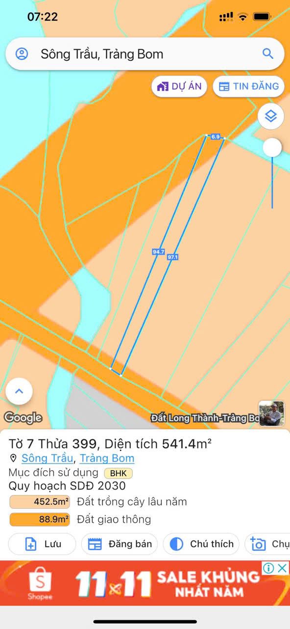 Đất nền 541m² xã Sông Trầu, Trảng Bom, giá 800 triệu - Cơ hội đầu tư hấp dẫn!
