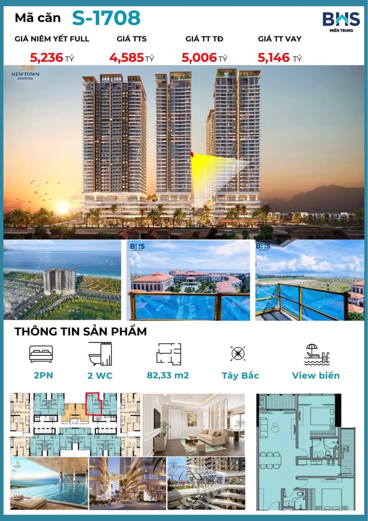 Căn hộ Newtown Diamond Đà Nẵng 82m² giá 4.585 tỷ - View biển tuyệt đẹp!