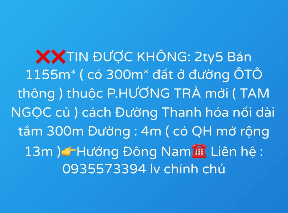 Đất nền Hương Trà Tam Kỳ 1155m² giá chỉ 2.5 tỷ - Đường ô tô thông thoáng!
