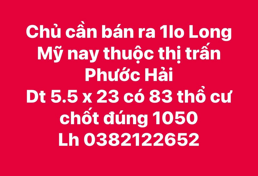 Đất nền Phước Hải, Đất Đỏ 126.5m² giá 1.05 tỷ - Sổ đỏ chính chủ, đầu tư sinh lời!