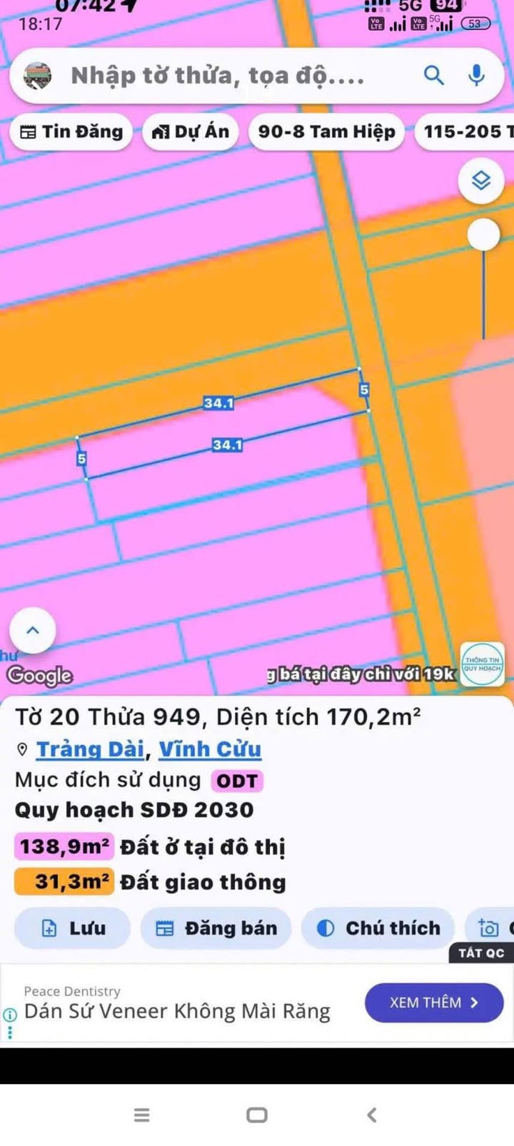 Đất thổ cư Trảng Dài, Biên Hòa 170m² giá 3.4 tỷ - Đường thông thoáng, tiện ích đầy đủ!