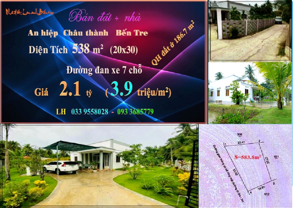 Đất nền An Hiệp, Châu Thành 583.8m² giá 2.1 tỷ - Đường ô tô vào tận nơi!