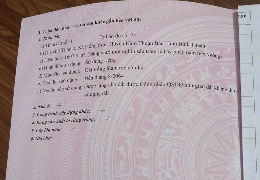 Đất nền Hồng Sơn, Hàm Thuận Bắc 1600m² - Ô tô vào tận nơi, sát chợ!