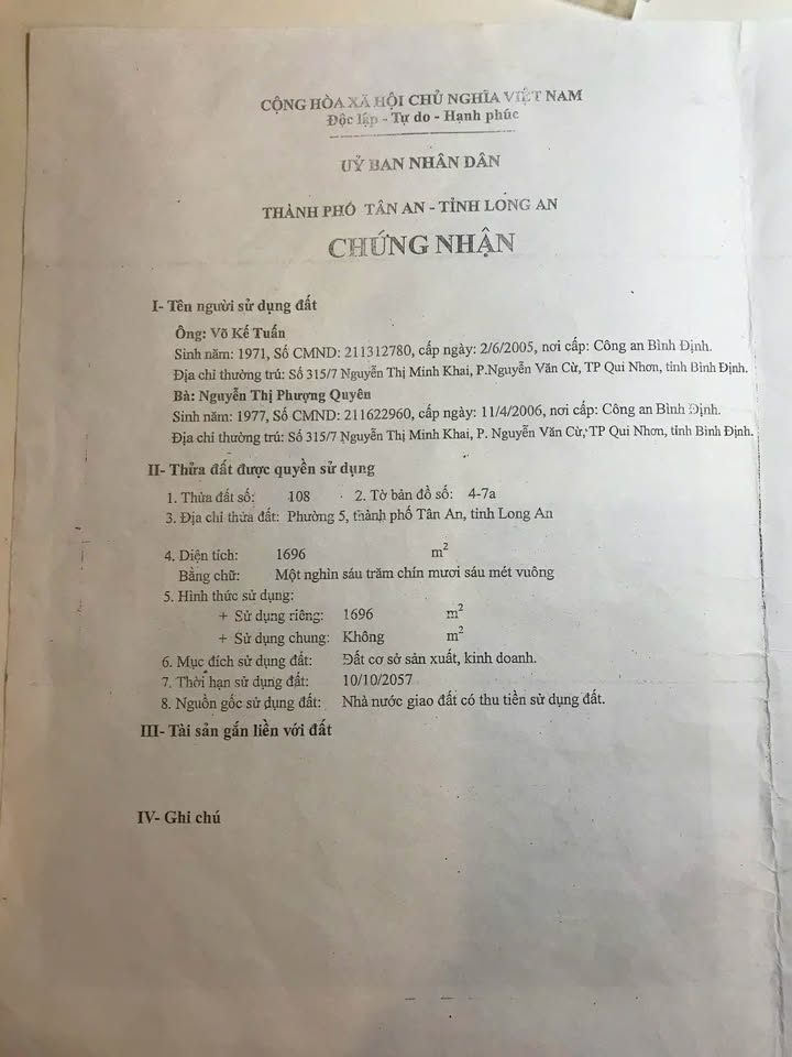 Đất sản xuất kinh doanh Phường 5, Tân An 1696m² giá 5.088 tỷ - Vị trí đắc địa, thuận tiện khai thác!