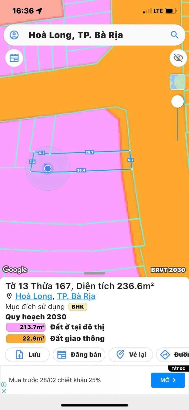 Đất thổ cư Hương Lộ 2, Bà Rịa 241.2m² giá 6.5 tỷ - Vị trí đắc địa gần chợ!