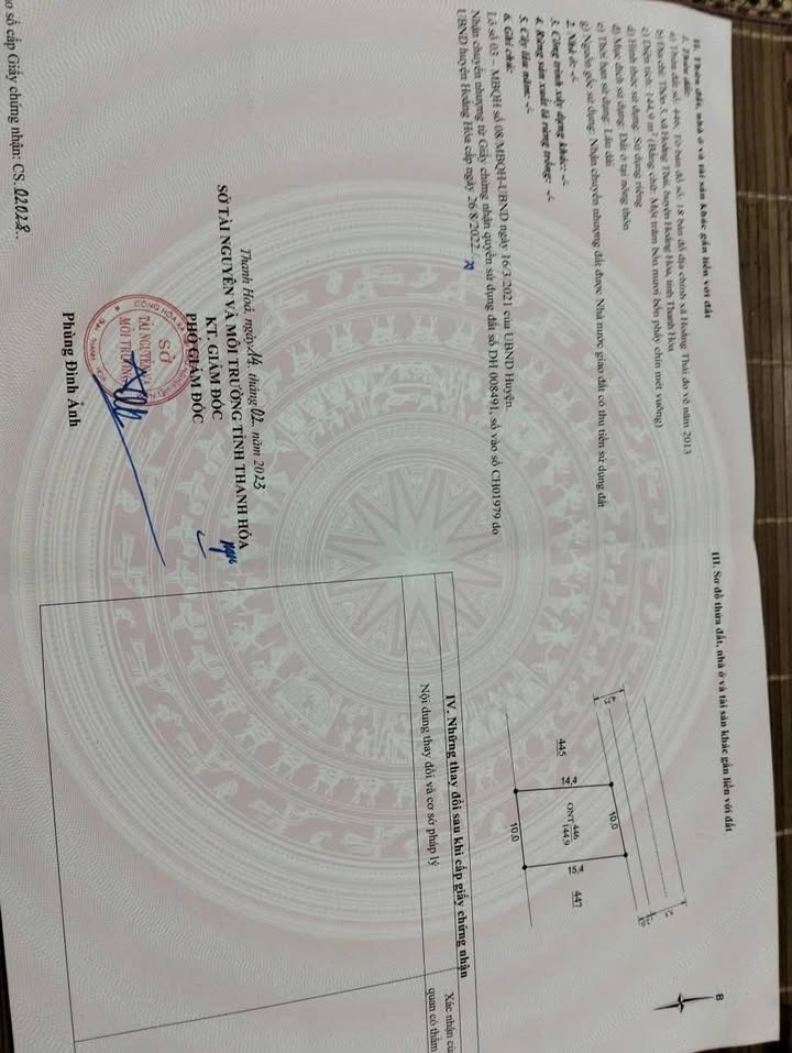 Đất thổ cư thôn 3 xã Hoằng Thái 144.9m² - Giá thỏa thuận, vị trí thuận lợi!