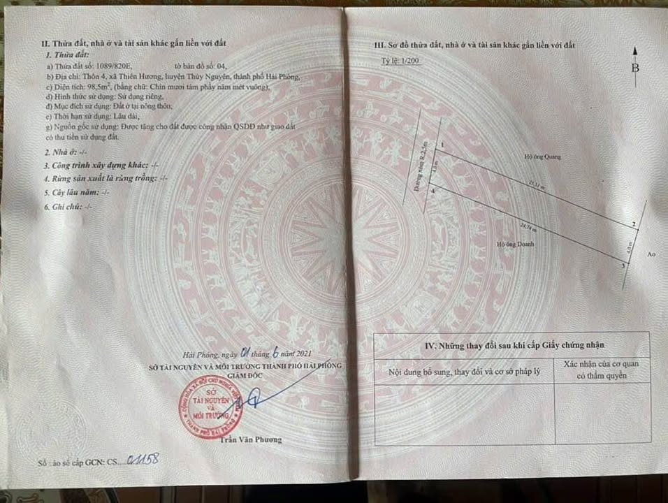 Đất thổ cư Thôn 4, Thiên Hương 98.5m² giá 1.8 tỷ - Đường ô tô vào tận nơi!