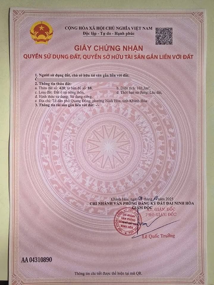 Đất nền khu dân cư Ninh Hòa 104m² - Cơ hội đầu tư tuyệt vời!