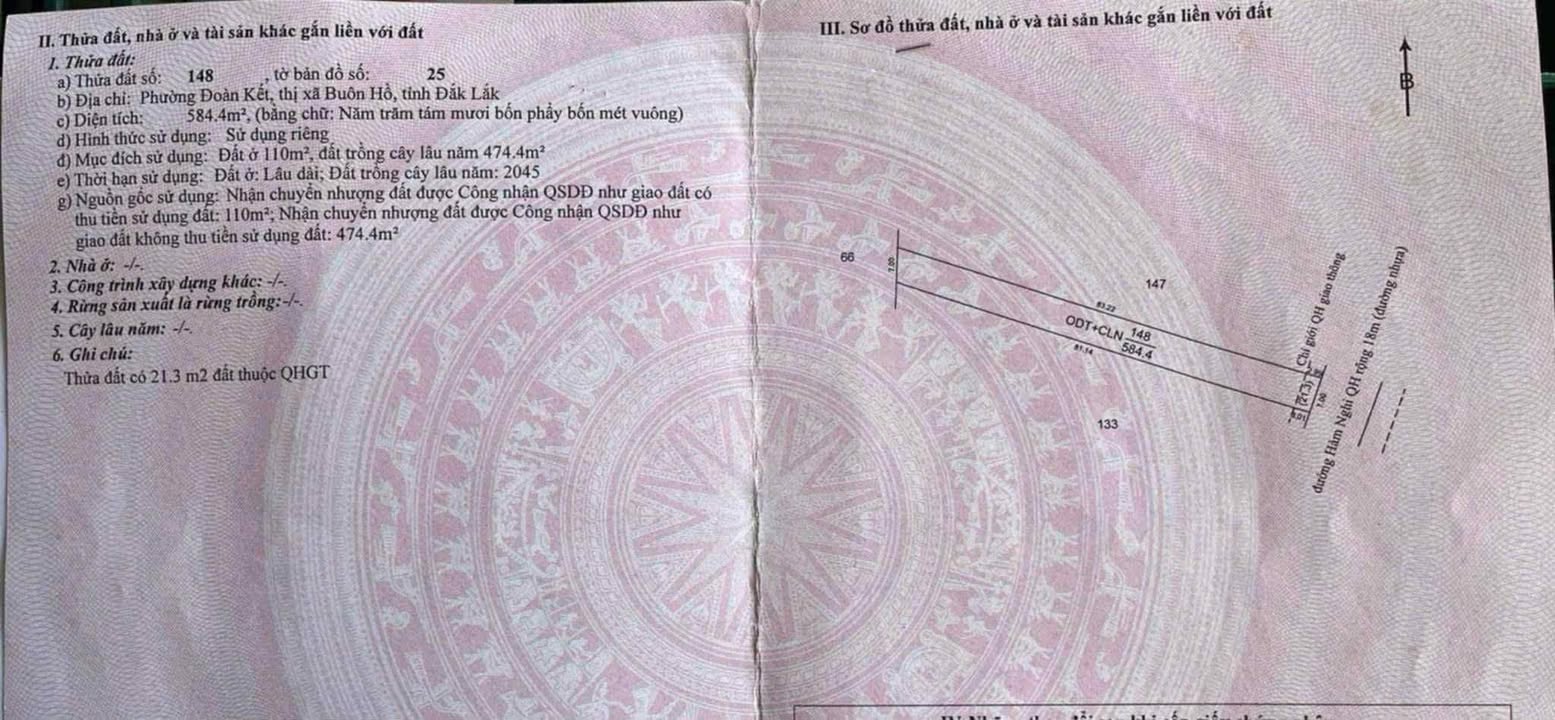 Đất mặt tiền đường Hàm Nghi, Buôn Hồ 567m² - Giá chỉ 28.35 tỷ!